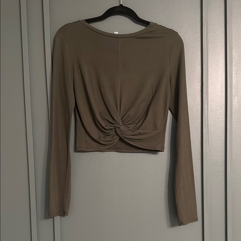 Olive Green Long Sleeve Twist Front Top